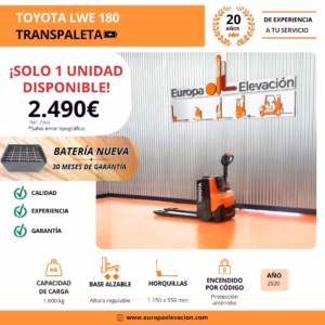 TRANSPALETA ELECTRICA TOYOTA LWE 180. - EUROPA ELEVACION TRANSPALETA ELECTRICA TOYOTA 1800 KG